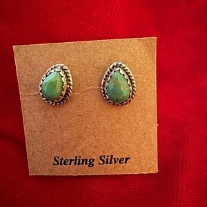 Mohave Turquoise Teardrop Stud Earrings Post Back.925 Sterling Silver Brand New.